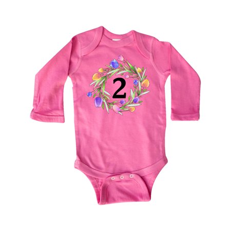 

Inktastic 2nd Birthday Tulip Flower Wreath Gift Baby Boy or Baby Girl Long Sleeve Bodysuit