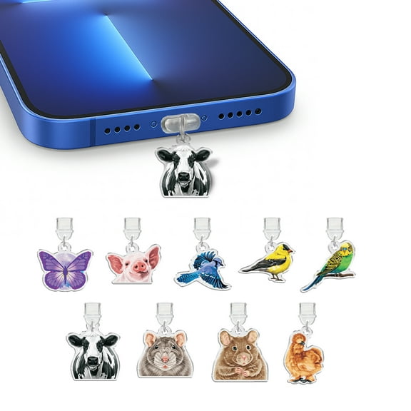 WIRESTER 9 Pcs USB-C Dust Plug Charm Set, Type-C Charging Port Plug Accessories for Phones, Tablets & E-Readers - Animal Set 2