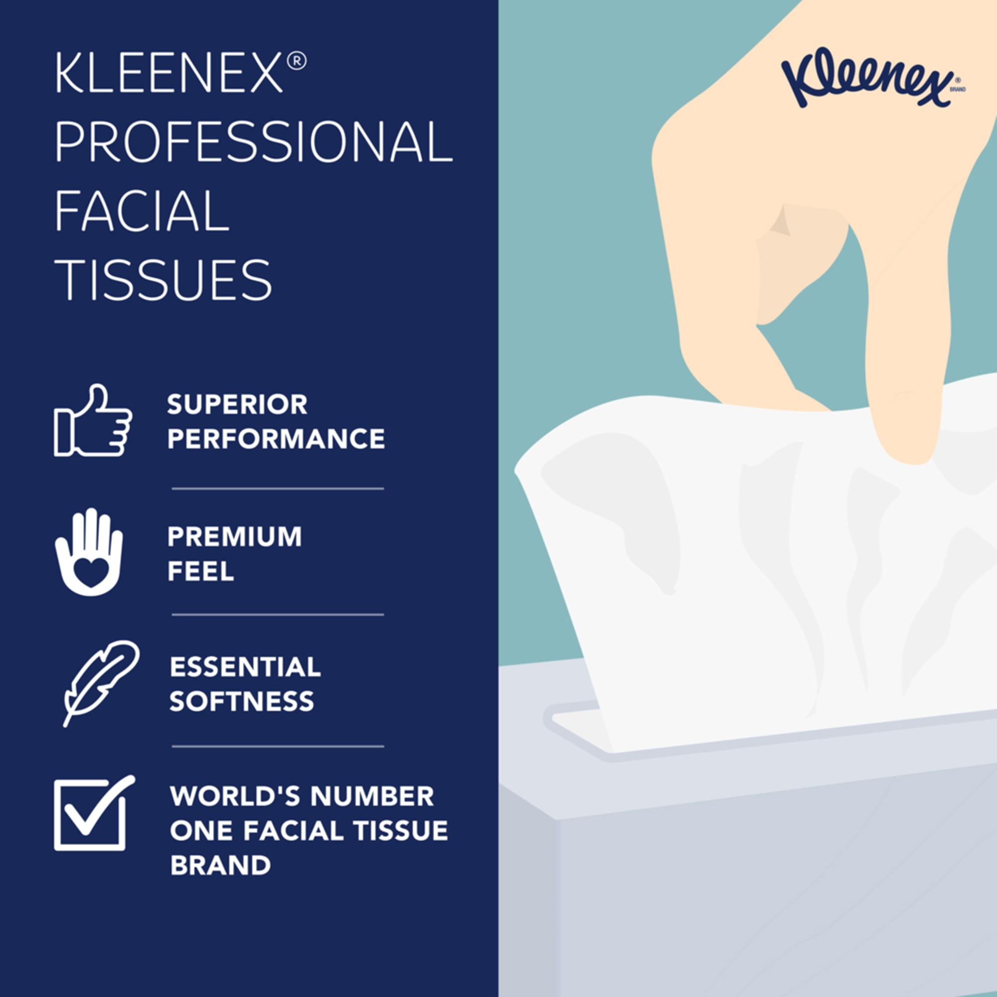 Kleenex® Facial Tissues 8835 - 2 Ply Boxed Tissues - 21 Flat Tissue Boxes x  100 White Facial Tissues (2,100 sheets)