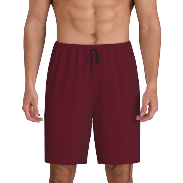 Balery Maroon Pantalones cortos de pijama de punto de algodón para hombre con cinturilla y bolsillos-Medium
