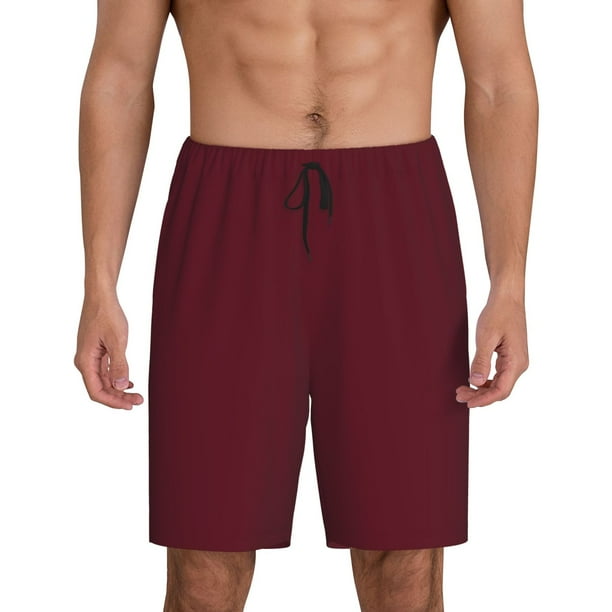 Fotbe Maroon Pantalones Cortos de Pijama para Hombre, Ropa de Dormir, Pantalones de Pijama Cortos para Hombre-Medium