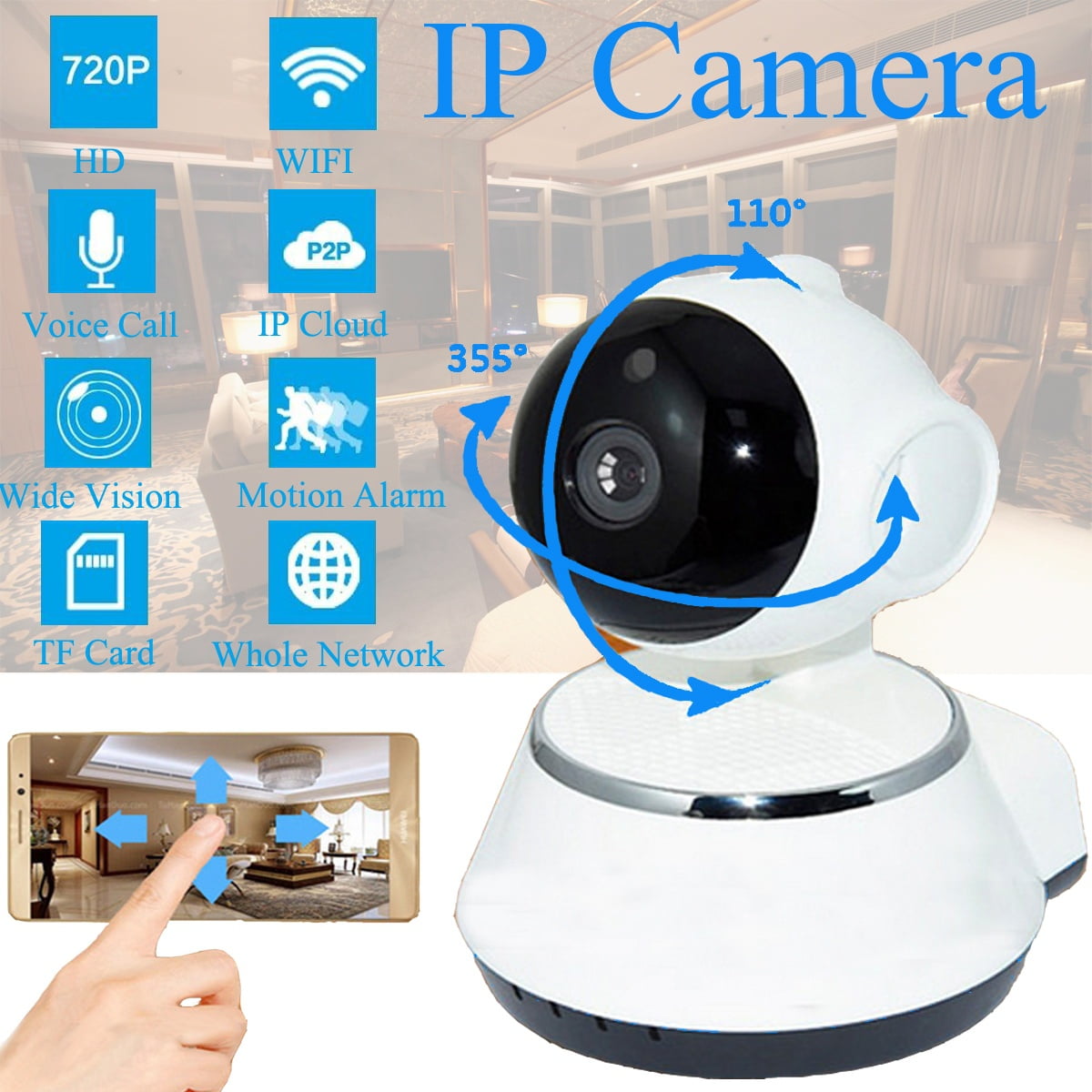 Wireless WIFI Pan Tilt 720P Security IP Camera Night Vision Web cam Black US GA 