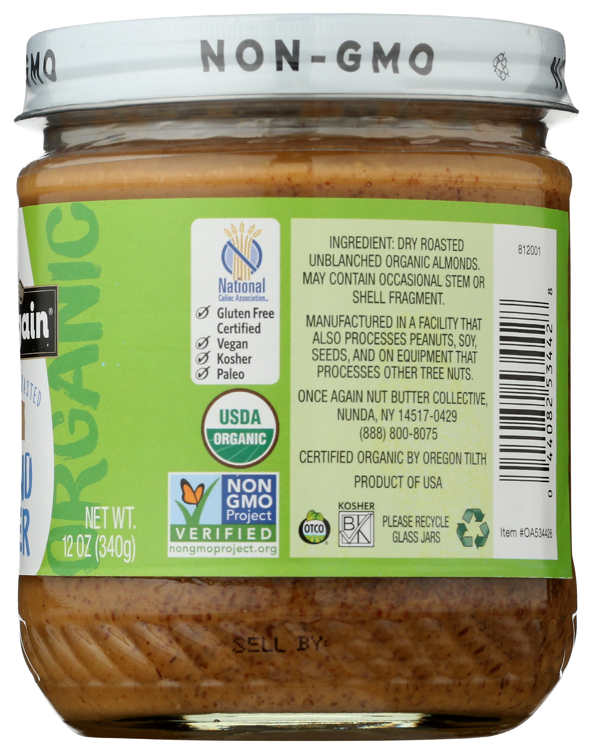 (Pack of 6), Once Again Organic Creamy Almond Butter, 12 oz