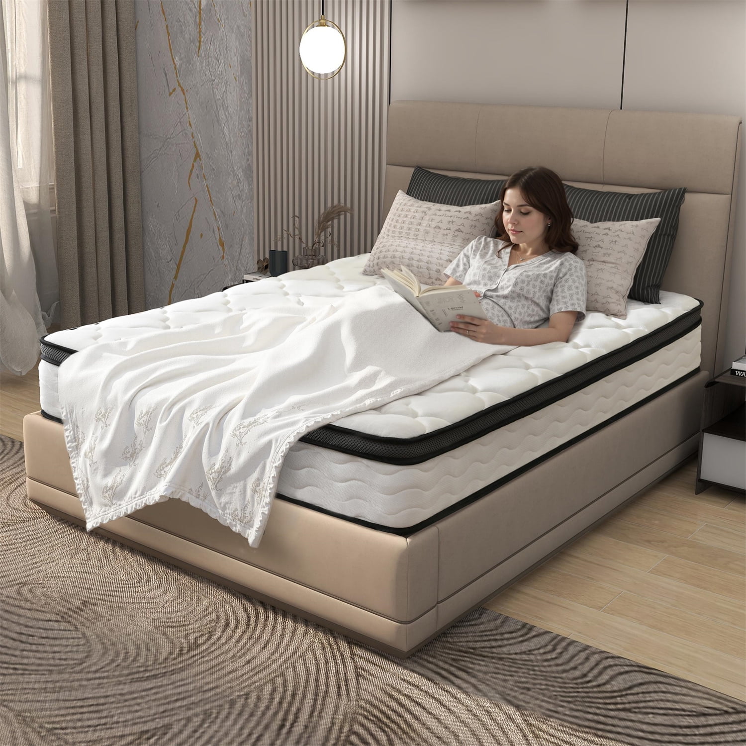 Queen Mattress, 10 Inch Hybrid Mattress in a Box, Gel Memory Foam Mattress, Individually Wrapped Pocket Coils Innerspring Mattress, Support & Pressure Relief, Medium Firm Feel, 60"*80"