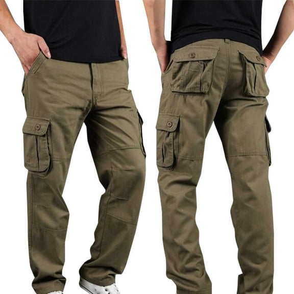 hoksml Men's Big and Tall Cotton Durable Work Pants Relaxed Fit Cargo Pants with Multiple Pockets XS-6XL