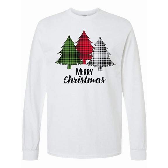 Inktastic Merry Christmas Plaid Trees Long Sleeve T-Shirt