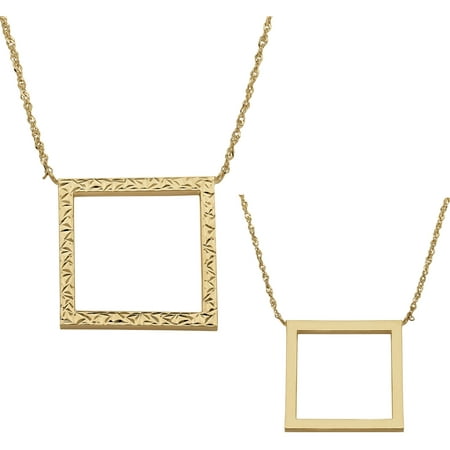 Simply Gold 10kt Yellow Gold Reversible Polished and Diamond-Cut Open Square Necklace, 17