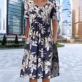 thumbnail image 1 of Vestido De Mujer Vestidos casuales florales Vestido plisado suave de verano para fiestas navideñas (Azul marino L) Cgtredaw Para estrenar, 1 of 1