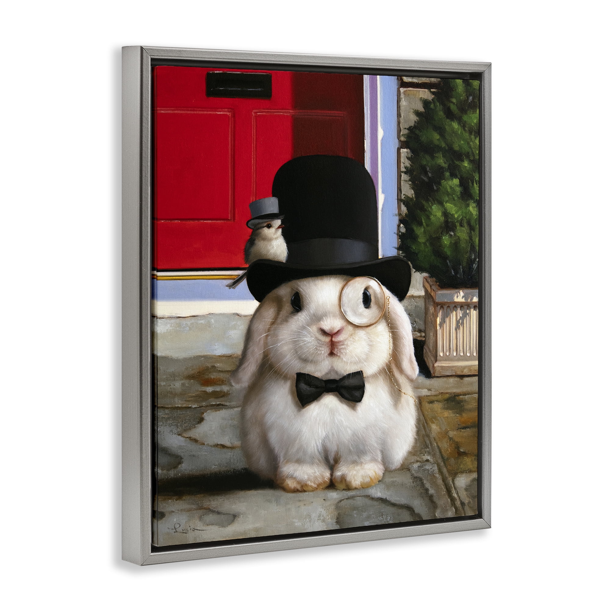 Stupell Industries Lord Bunbury Rabbit Gray Framed Floater Canvas Wall Art, design by Lucia Heffernan