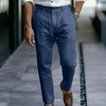thumbnail image 2 of YLSDY Fashion Men's Linen Pants Flat Front Lightweight Casual Dress Pants Comfy Summer Beach Travel Lounge Trousers with Pockets Navy M, 2 of 6