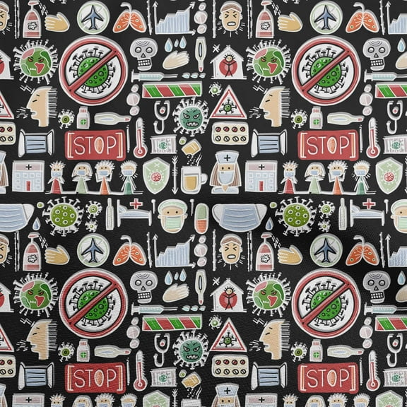 oneOone Polyester Spandex Black Fabric Medical Doodle Sewing Fabric By The Yard Printed Diy Clothing Sewing Supplies 56 Inch Wide