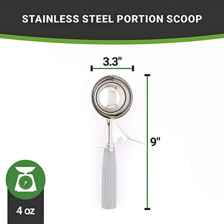 Restaurantware RWT0216 Met Lux #6 Disher Portion Scoop White Handle 4.66 oz 1 Count Box Measuring Cups, Stainless Steel