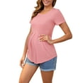 thumbnail image 2 of INSPIRE CHIC Women's Maternity Top Short Sleeve Crewneck Wrinkle Design Blouse Waist Tiered Maternity T-Shirt Pink Large, 2 of 6