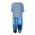 thumbnail image 4 of Xihbxyly Women's Suit Set Summer Savings Clearance 2 Piece Linen Set for Women, Women's 2 Piece Sets Casual Short Sleeve Round Neck Printed Tops Elastic Waist Pants Two Set Piece Outfits Blue XXXXL, 4 of 7