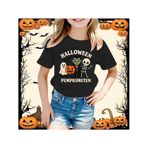 Kids Halloween Shirts Boys Girls Pumpkin Tops Short Sleeve T Shirt Print Casual Tee Comfortable Shirt Lovely Tshirts