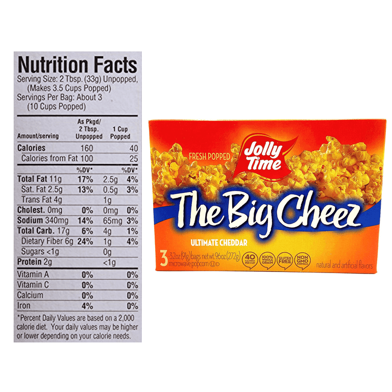 jolly time the big cheez cheddar cheese microwave popcorn 24 ct bags)
