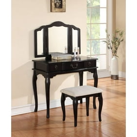 Janelle Bedroom Vanity Makeup Table Set Bench Tri Fold Mirror