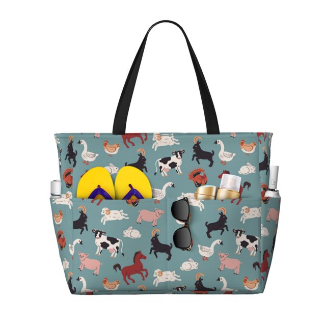 Fotbe Farm Animals 1 Bolsa de Viaje para Playa - Resistente al Agua, Bolsa Tote de Gran Capacidad y Ligera con 7 Bolsillos para Mujeres y Hombres