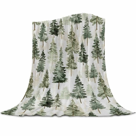 Christmas Tree Fleece Blankets for Couch, Xmas Green Pine Forest Farmhouse Vintage Throw Blanket Soft Flannel Blankets Throws Cozy Plush Microfiber Bed Blanket All Season