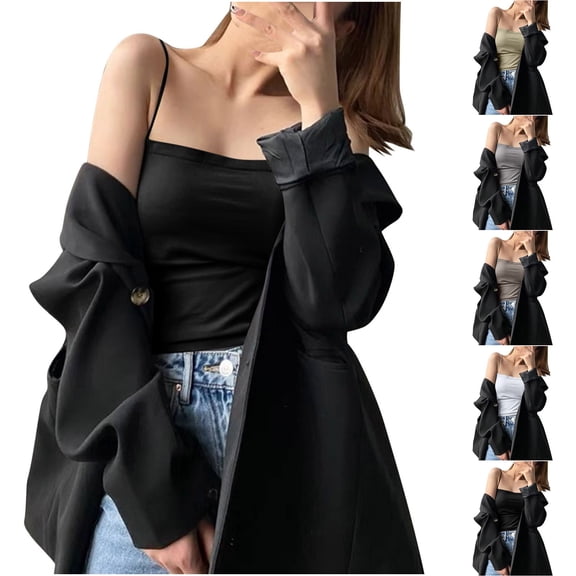 Bixock Tank Tops for Womens Sleeveless Blouse Ice Silk Camisole Crew Neck Thin Strap Padded Bra Inner Daily Layering Top Beach Vacation Summer Clothes
