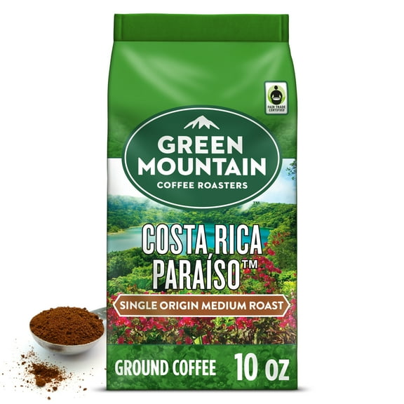 Green Mountain Coffee, Costa Rica Paraiso, Medium Roast, Fair Trade Certified Ground Coffee, Bagged 10 oz