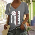 thumbnail image 2 of Ruyang T-Shirts for Women, Summer Tops Women's Letter Baseball Print V Neck Short Sleeved T Shirt Top Women Running Shirt, 2 of 4