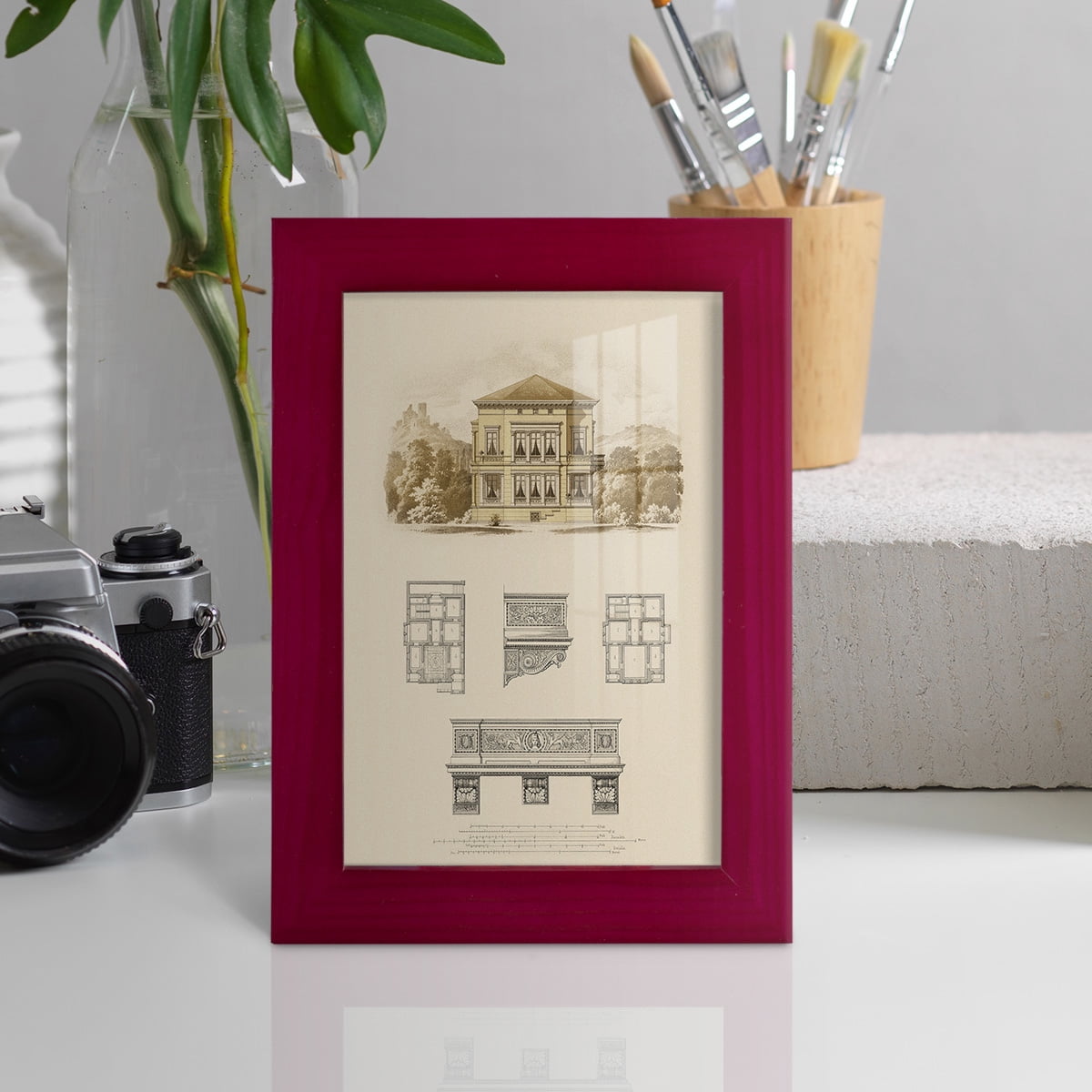 Estate and Plan I -Framed Print w/glass-Cherry Red