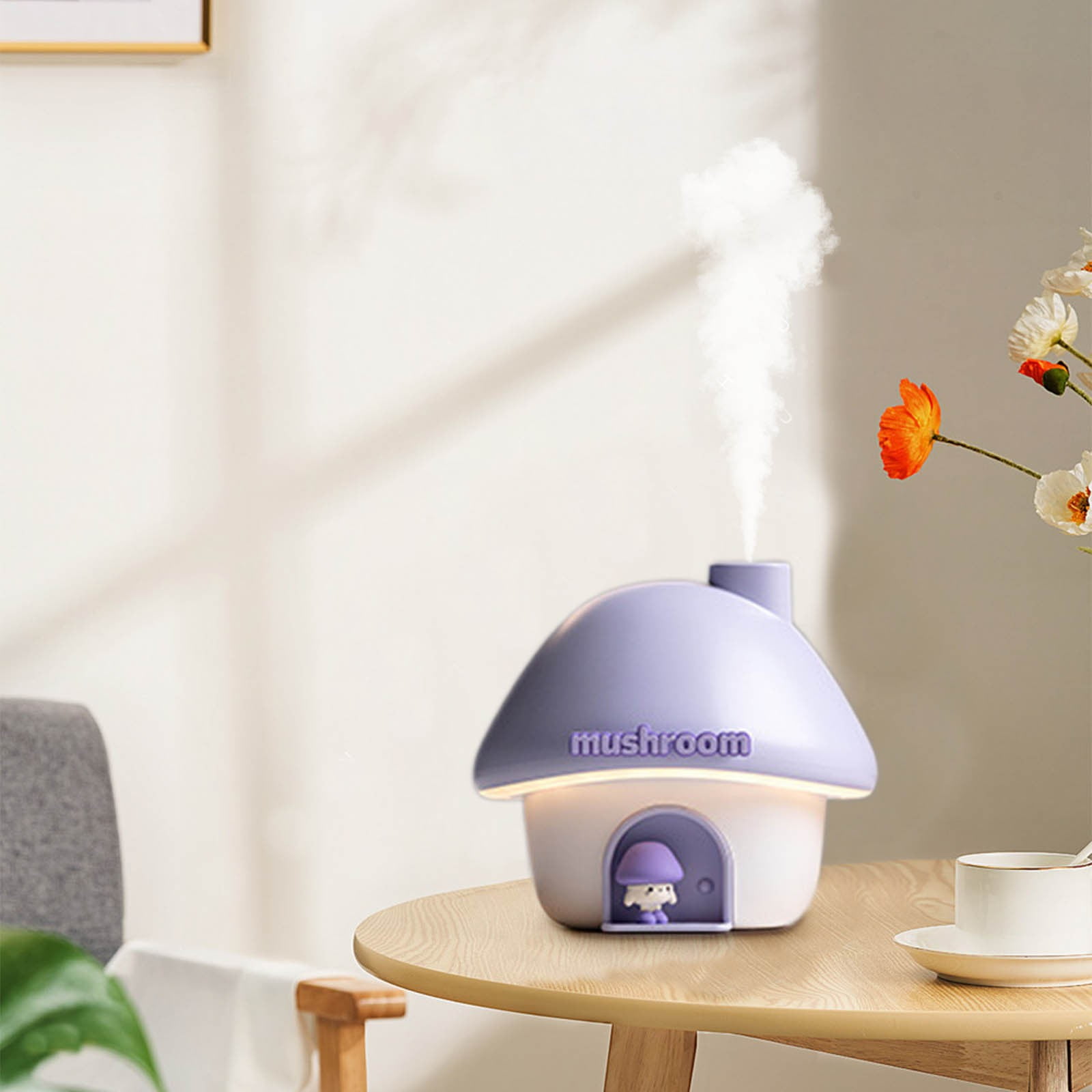 Kingfansion Cute Mushroom House Humidifier, 300ml Small Cool Mist Humidifers, USB Rechargeable Mini Portable Air Humidifer with Night Light, 7 Color Gradient Light for Bedroom Desk