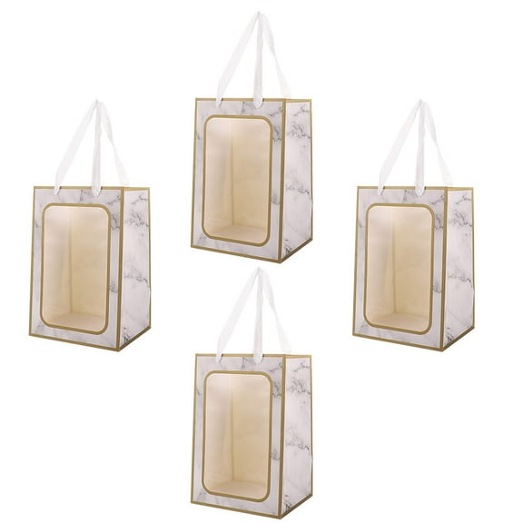 SOPOTUTU Bouquet Wrap Bags White Kraft Paper Transparent Window for Packaging 4Pcs