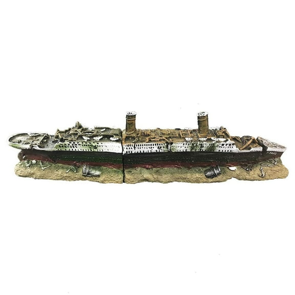 NANMELX Aquarium Sunken Ship Decorations Large Resin Shipwreck 15in Fish for Tank Orname
