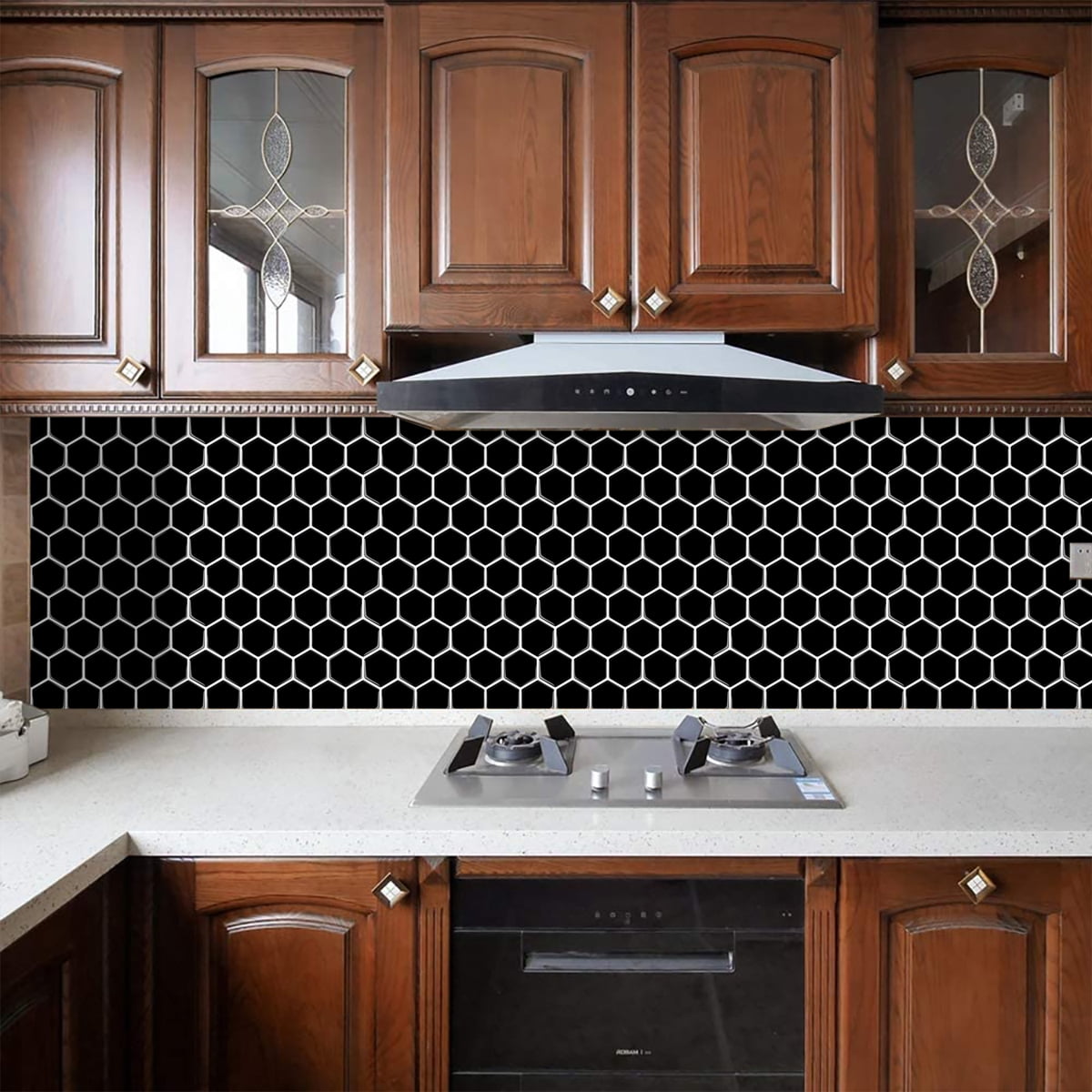 Clever Mosaics 3D Hexagon Black Peel and Stick Vinyl Tile for Kitchen and Bathroom Backsplash (10 Sheets)