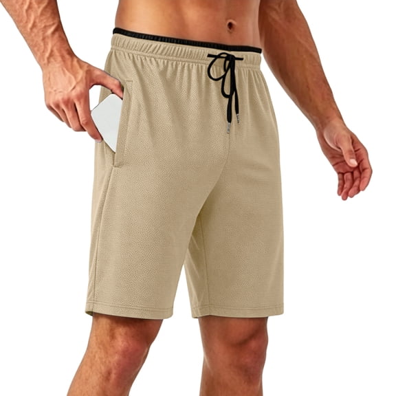 Men Cargo Shorts Pack Men's Running Sports Shorts, Summer Quick Drying Cooling Bermuda Shorts, Knee Length Straight Leg Workout Shorts with Pockets Khaki L