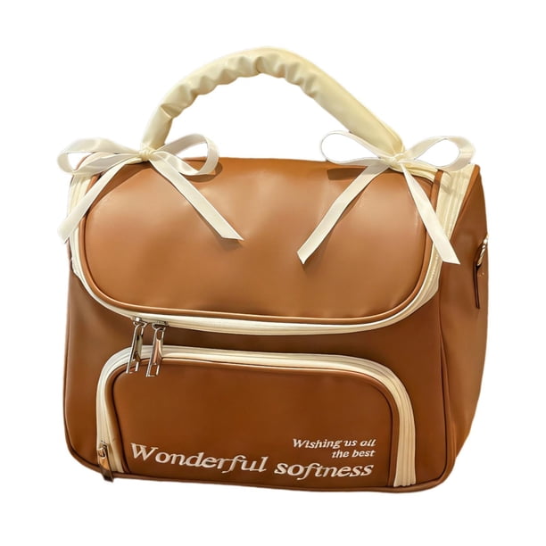 Neceser para mujer, neceser de maquillaje, estuche de transporte portátil multifuncional, bolso de mano. Marrón L