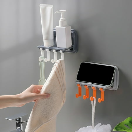 

JUHigh Innovative Storage Rack Comfortable Touch ABS Powerful Load-bearing Organizer Rack with Hooks for Kitchen