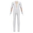 thumbnail image 3 of TiaoBug Kids Girls Long Sleeve Gymnastic Dance Leotard Mesh Splice Jumpsuit Figure Skating Dance Unitard White 12, 3 of 7
