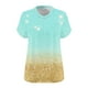 thumbnail image 4 of Tamaño Más Manga Corta Tops para la Impresión de Cuello en V de las Mujeres, Color Sólido Base de Verano Camiseta Casual, 4 of 4