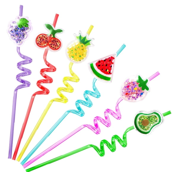 Fruit Straws DFCROMI con purpurina, 24 obsequios para fiestas infantiles y 2 cepillos