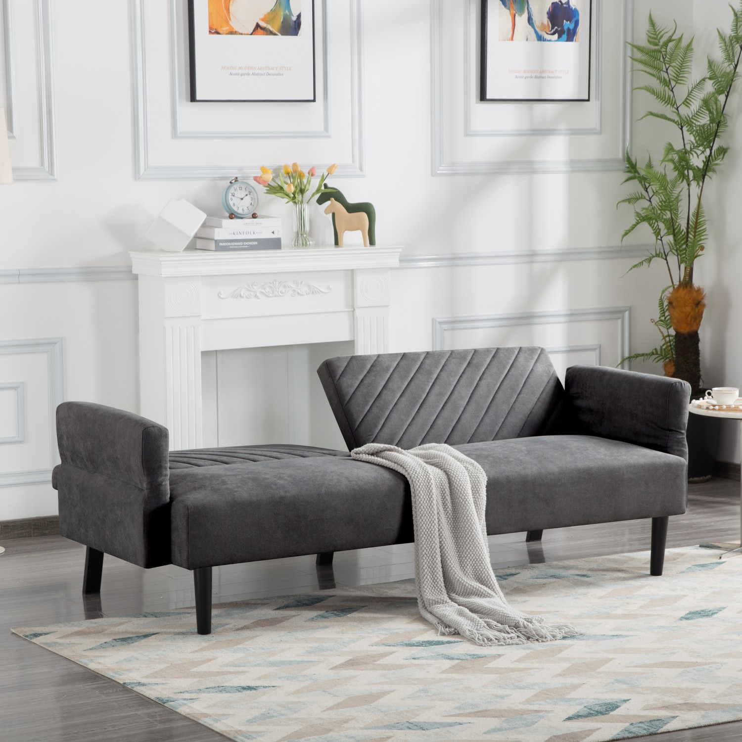 Gewnee Futon Sofa Bed, 76.8" Futon Couch with Adjustable Backrest, Removable Armrest for Extended Length, Mid Century Modern Loveseat for Living Room,Bedroom,Office