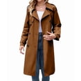 thumbnail image 4 of Women'S Double Breasted Long Trench Coat Windproof Classic Lapel Slim Overcoat with Belt Khaki S, 4 of 10