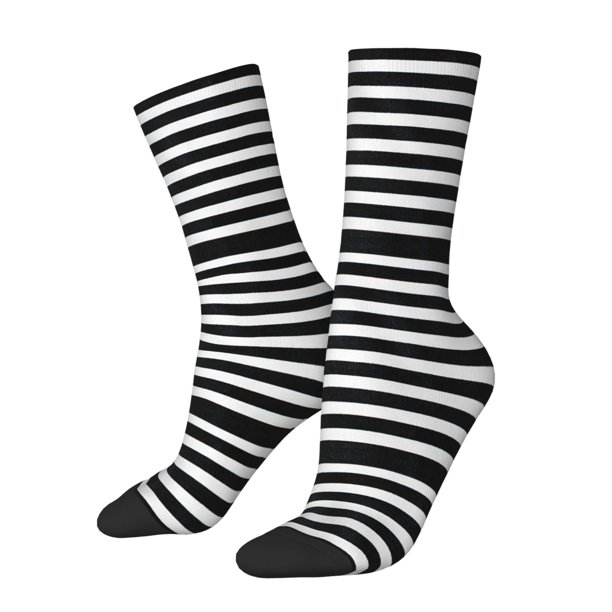 Balery Black And White Stripes Calcetas Largas con Estampado para Hombre y Mujer – Suaves y Transpirables, Talla Única (US 5-11)