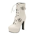 thumbnail image 2 of PiGOGI Women's High Heel Boots Belt Buckle Fashion Winter Fall Boots for Women Punk Style Comfortable Thick Sole Stylish Short Boots White 40, 2 of 5