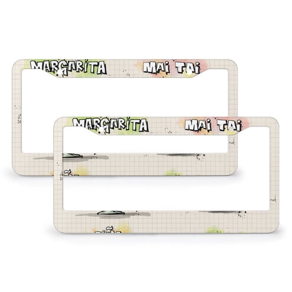 License Plate Frames Cocktails License Plate Frame License Plate Shield Frame 2 Pack Classic Cocktail Metal License Plate Frame Funny Cute for USA Canada Vehicles