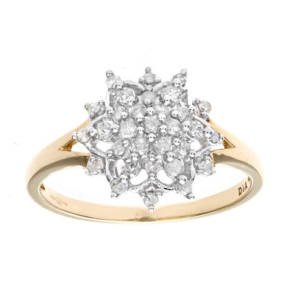 9ct Gold Jewelco London Round 0.3ct Diamond Tiered Snowflake Cluster Ring