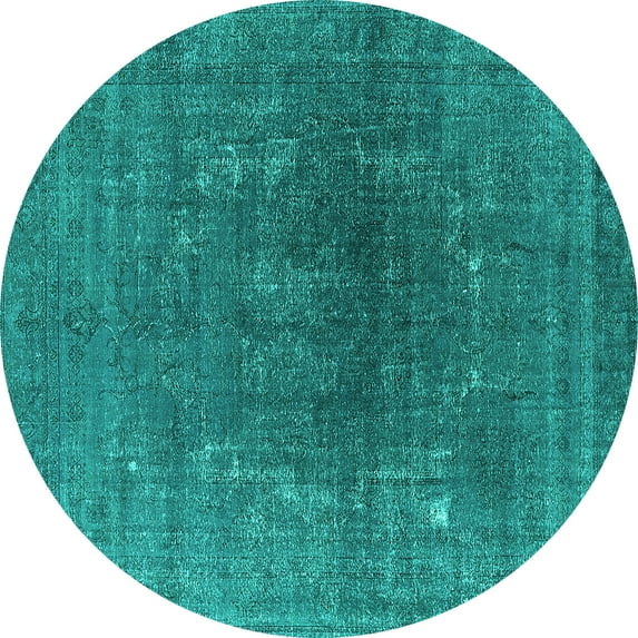 Ahgly Company Indoor Round Oriental Turquoise Blue Industrial Area Rugs, 8' Round