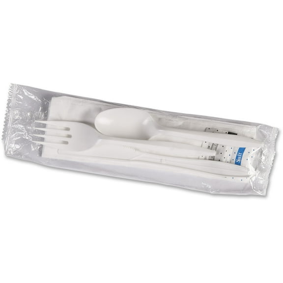 Genuine Joe Fork/knife/spoon Utensil Kit - 250 Piece(s) - 250/carton - Cutlery Set - 1 X Spoon - 1 X Fork - 1 X Knife - Disposable - Polystyrene - White