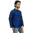 thumbnail image 3 of Atasi Ethnic Navy Blue Men's Short Kurta Mandarin Collar Dupion Shirt-Small, 3 of 9