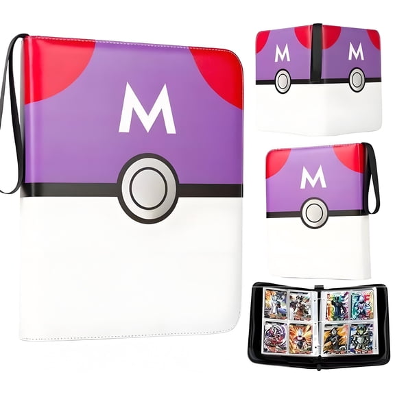 Trading Card Binder for TCG Cards, 4-Pocket Portable Card Collector Holder Book Fits 400 Cards with 50 Removable Sleeve, BKM Card Binder Display Storage Carrying Cases for TCG