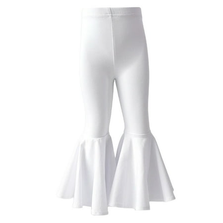 LIJCC Toddler Baby Girl Oversized Flare Pants Baby Leggings Bottoms Solid Color Flared Pants Elastic Waist Trousers(White 5-6 Years)