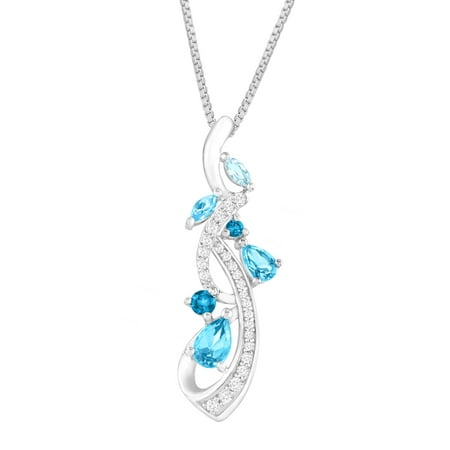 - 1 1/3 ct Natural Blue & White Topaz Vine Pendant Necklace in Sterling Silver