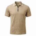 thumbnail image 6 of Men'S Textured Knit Half Zip Collared Short Sleeve Polo Shirt Retro Casual Tops For Summer Daily Wear And Golf Sports,Khaki,M, 6 of 6